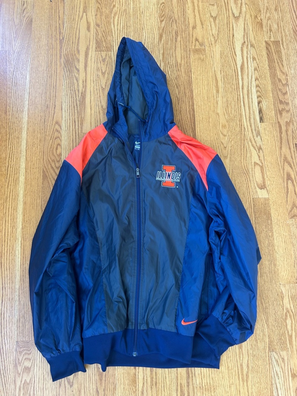 Nike Navy and Orange Illinois Hooded Windbreaker Jacket